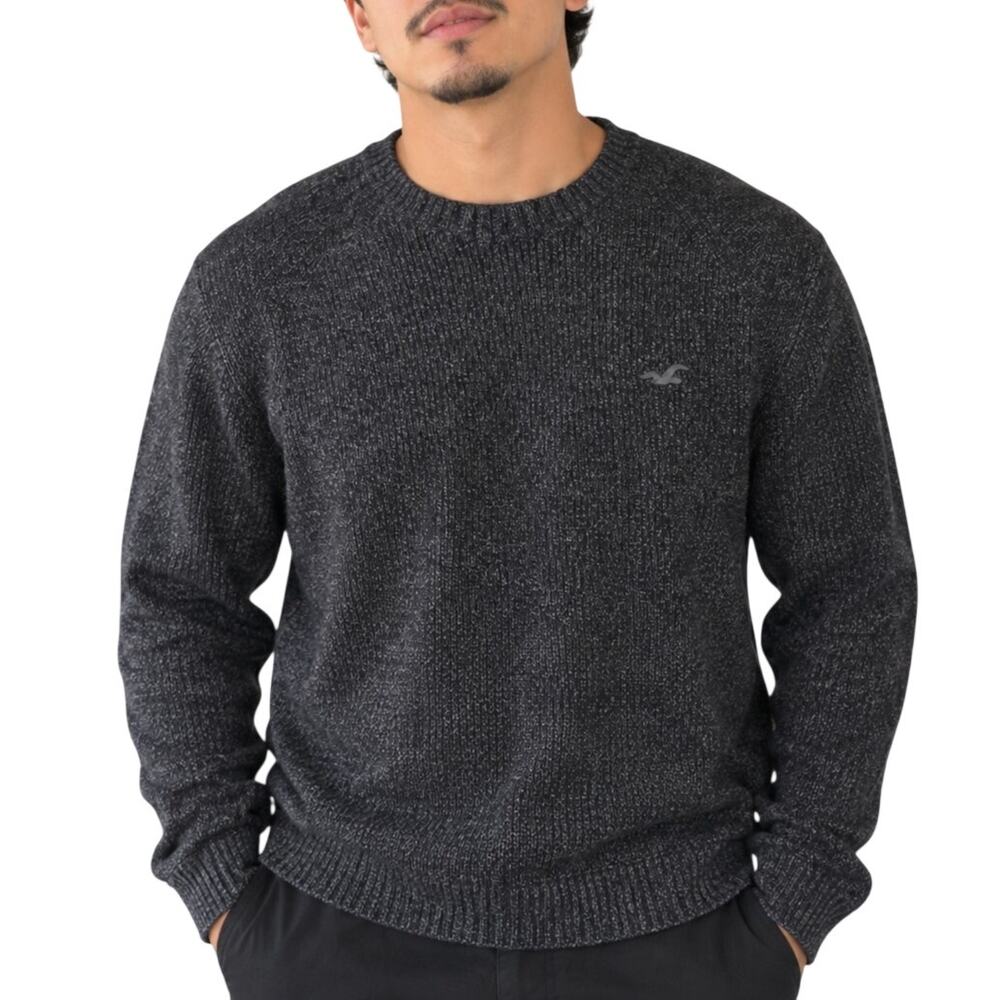 Hollister Heathered Black Crewneck Sweater L Minimalist Preppy